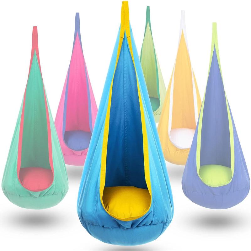 Pod Swing Chair, Hanging Hammock Chair with Inflatable Pillow, Sensory Pocket for Outdoor and Indoor, Max 176Lbs(Blue Yellow)