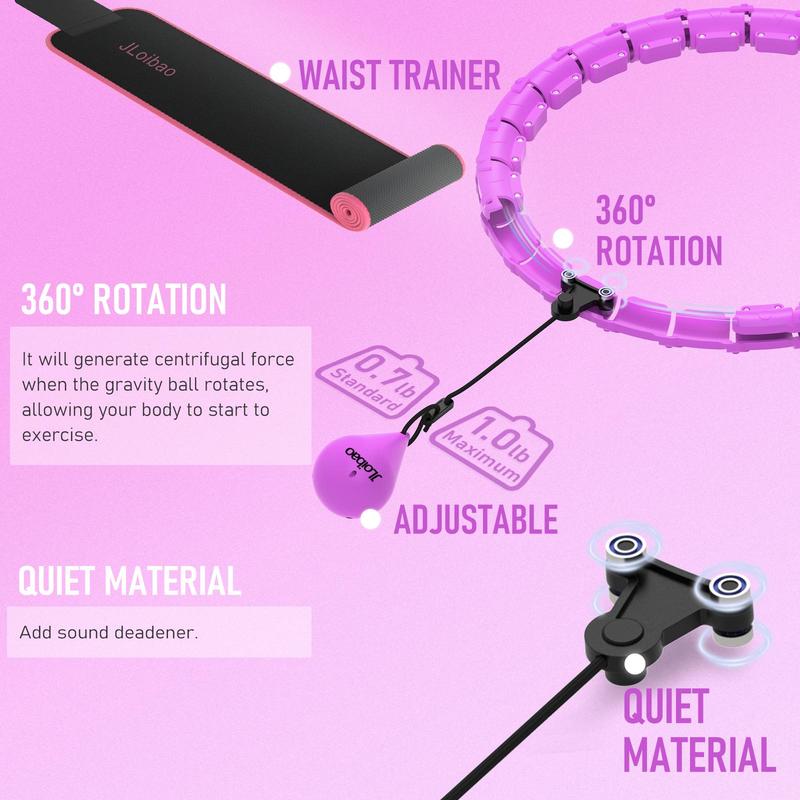 Smart Weighted Fit Hoop Set, Including 1 Count 24 Links Detachable & Size Adjustable Hula Circle & 1 Waist Trainer, 360° Fitness Equipment for Women & Men, Gym Essentials