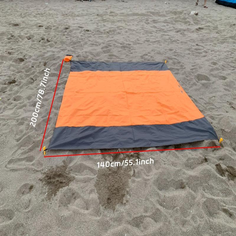 Waterproof & Sand-proof Beach Blanket, Foldable Beach Mat with 4 Corner Stakes for Outdoor Camping, Travel, Vacation, Hiking