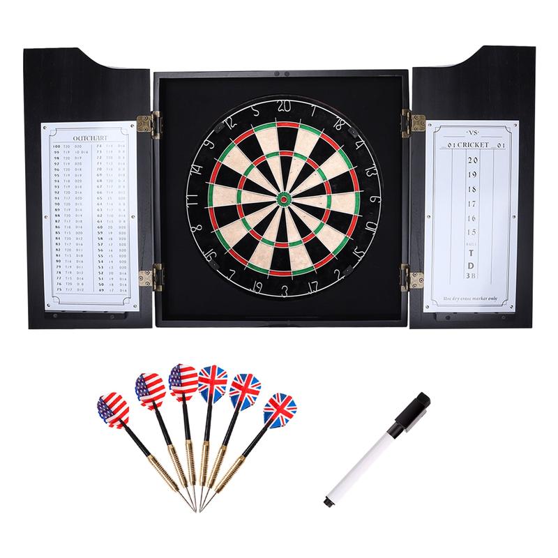 Dartboard Cabinet with Sisal Bristle Dartboard, Dart Scoreboard, and Steel Tip Darts