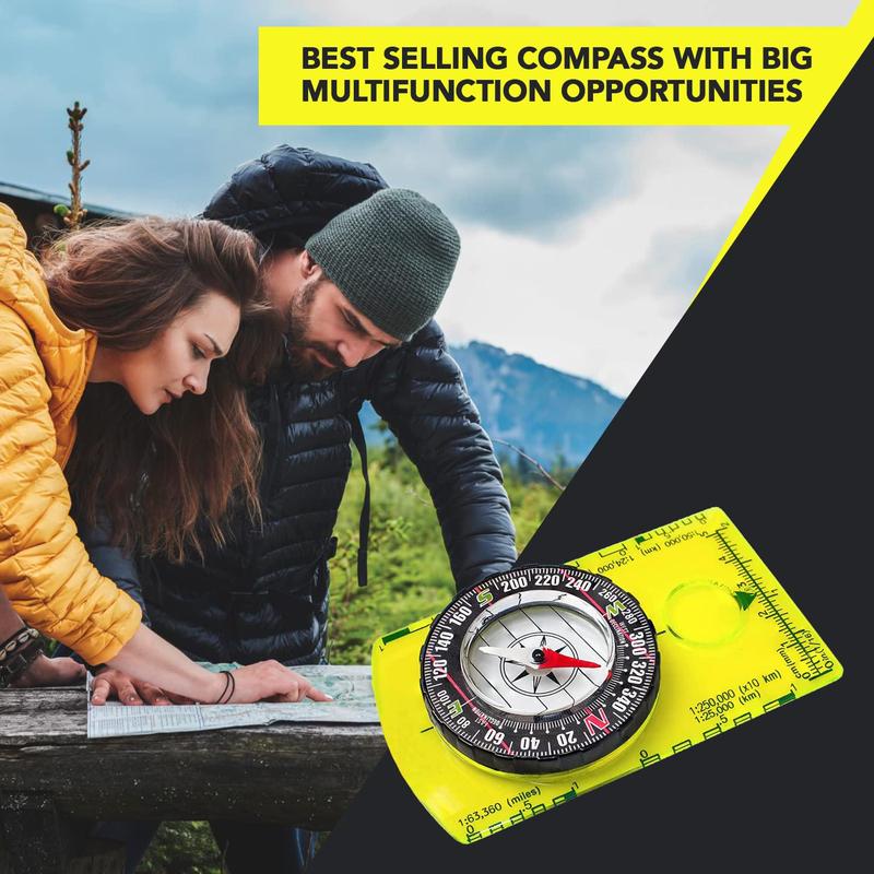 Orienteering Compass with Map Scale Ruler & Lanyard, Portable Outdoor Compass, Outdoor Camping & Hiking Accessories, Solocamping, Bikepacking, Glamping