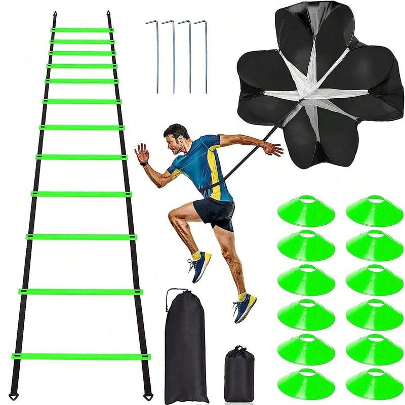 Speed Agility Ladder Training Set - 12 Rung 20Ft Agility Ladder, 12 Disc Cones, 4 Steel Stakes, Resistance Parachute With Carry Bag For Soccer Basketball Football Boxing Footwork Sports