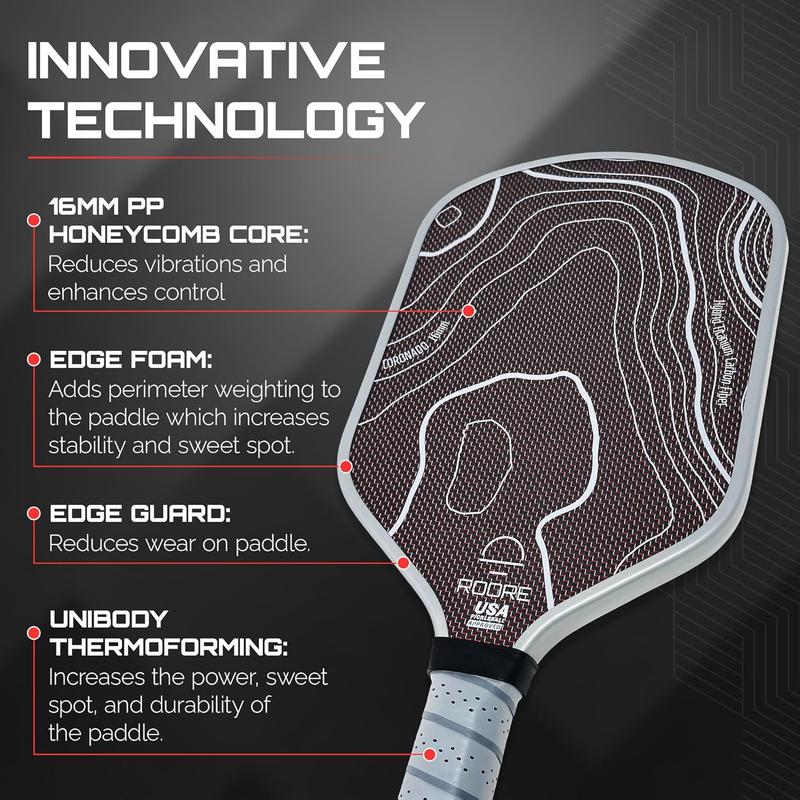 Roore Gen 2 Pickleball Paddle Racket with Hybrid Shape, Edge Foam Injection, Peel Ply Grit Surface, and 5.5-Inch Handle Length