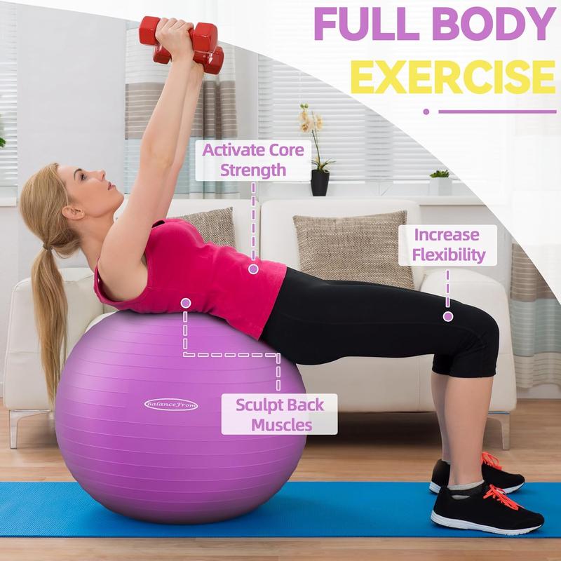 Anti-Burst and Slip Resistant Exercise Ball Yoga Ball Fitness Ball Birthing Ball with Quick Pump, 2,000-Pound Capacity