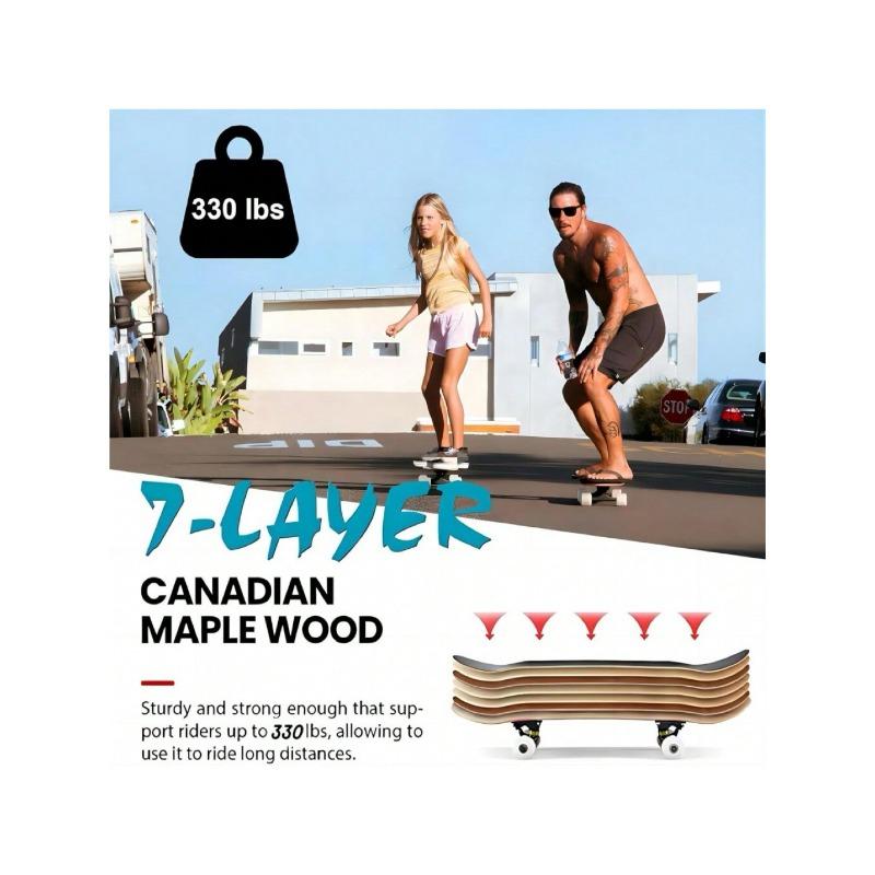 Skateboarding Is Suitable For Beginners, Adults, Teenagers, Girls, And Boys. It Is A 31 Inch Professional Complete Skateboard With 7 Layers Of Canadian Maple Double Kick Concave Long Board