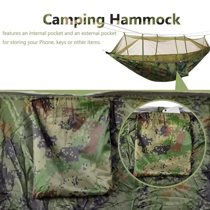 Double Hammock with Mosquito Net, 1 Set Lightweight Nylon Hammock, Outdoor Camping Hammock, Camping & Hiking Equipment