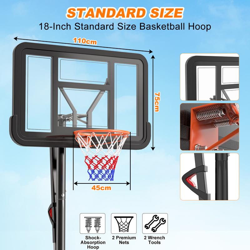 Bearbro Portable Basketball Hoop System,Quickly Height Adjustable 4.9-10FT with 44