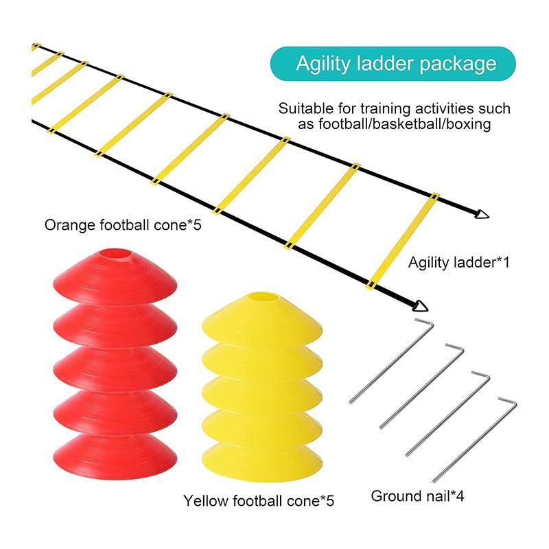 Agility Ladder Football Training Equipment, Including 1 6m 12 Section Heavy Duty Plastic Step, 10 Disc Cone and 4 Nail for Football Training, Tennis and Boxing Training, Sports Accessories, Summer Gift, Football Equipment, Christmas Gift