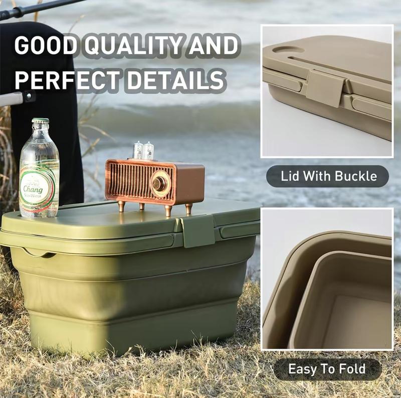 Foldable Picnic Basket, Multifunctional and Waterproof Storage Basket with Lid for Camping, Outdoor, Home Storage, Food Storage