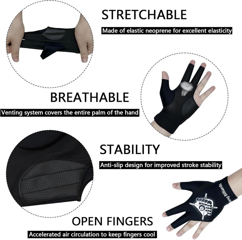 Billiard Gloves Professional Pool Snooker 3 Open Fingers Gloves Fit Left Hand for Men Women