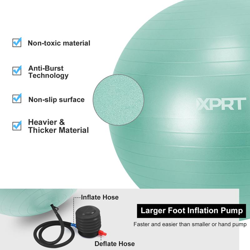 XPRT Exercise Ball - Yoga Ball in 75 CM Sizes for Workout, Pregnancy, Stability - 5 colors - Anti-Burst Swiss Balance Ball w Quick Pump - Fitness Ball Chair for Office, Home, Gym