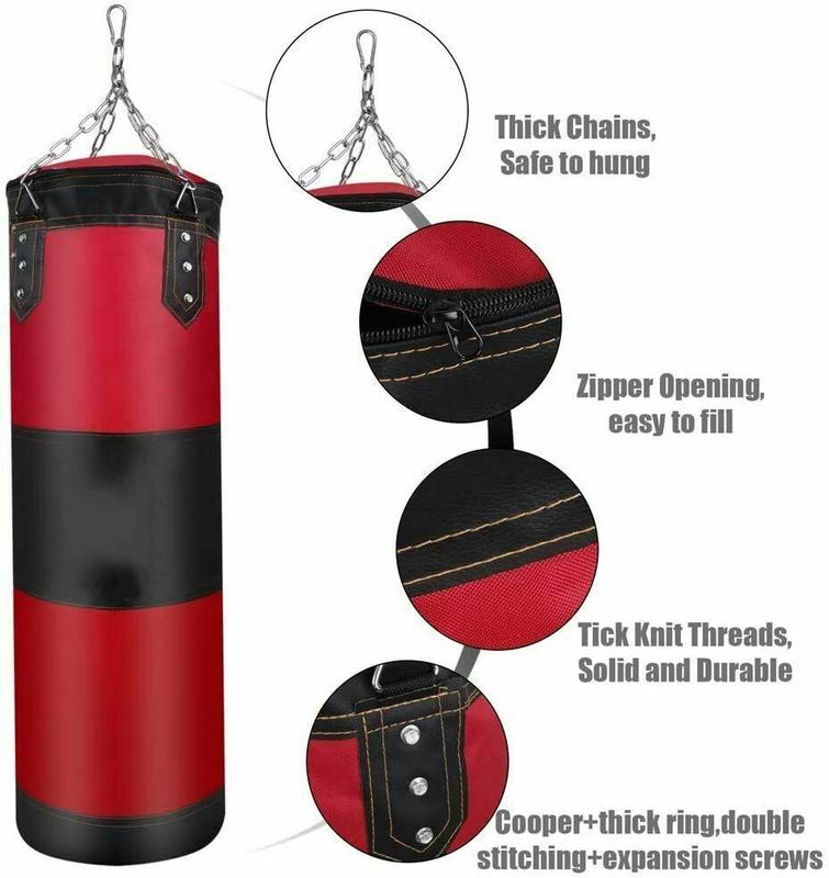 Unfilled Boxing Bag Hanging Heavy Punching Bag Boxing Set Adult with Punching Bag Hangers Hand Wraps for Kids Adults Youth Training Karate Taekwondo Kickboxing Muay Thai Indoor