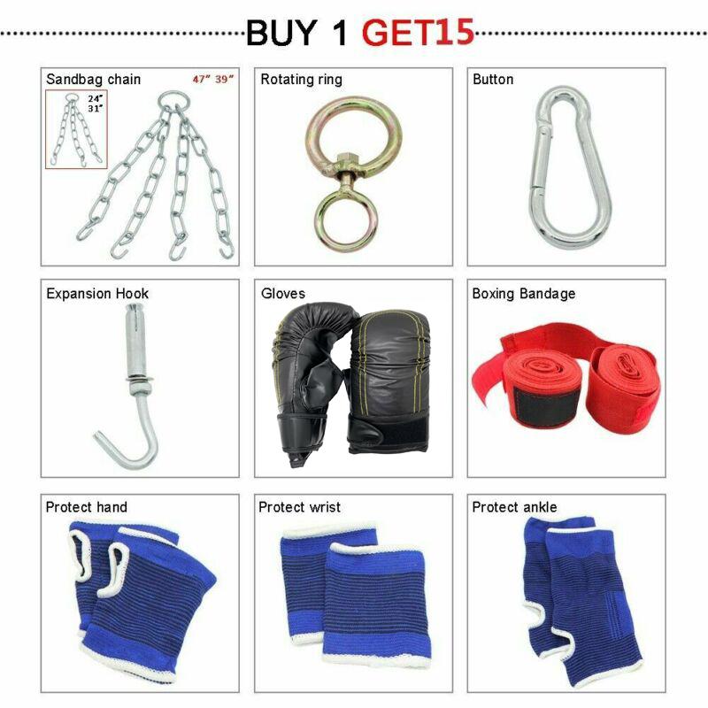 Unfilled Boxing Bag Hanging Heavy Punching Bag Boxing Set Adult with Punching Bag Hangers Hand Wraps for Kids Adults Youth Training Karate Taekwondo Kickboxing Muay Thai Indoor