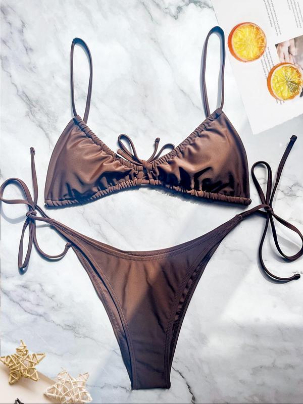 2 4 6 Counts Women's Knotted Bikinis Set, Summer Clothes Women, Casual Backless Triangle Swim Bra & High Cut Swim Thong Two-piece Swimsuit Sets, Back To School Outfits, Summer Bathing Suits 2024, Bikini Sets, 2 Piece Sets Women, Minimalistic Outfit