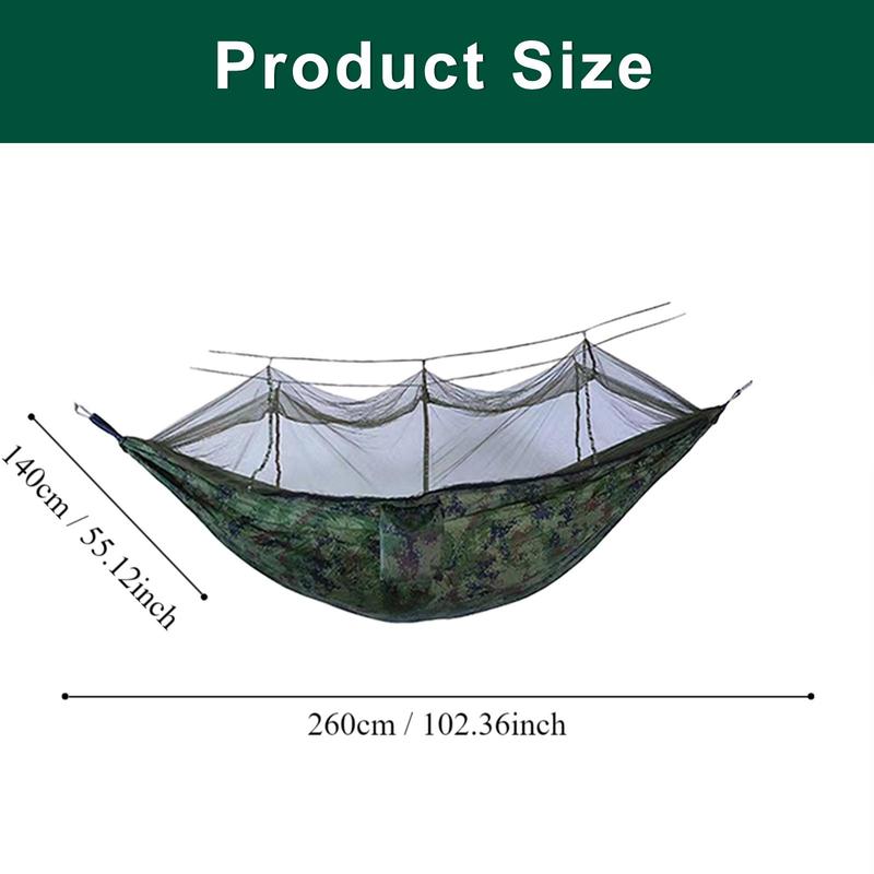 Summer Portable Hammock with 2 Hooks & 2 Ropes & 2 Fixed Straps & 1 Storage Bag, Outdoor Camping Hammock, Quick Assemble Hammock for Hiking & Camping, Camping Accessories