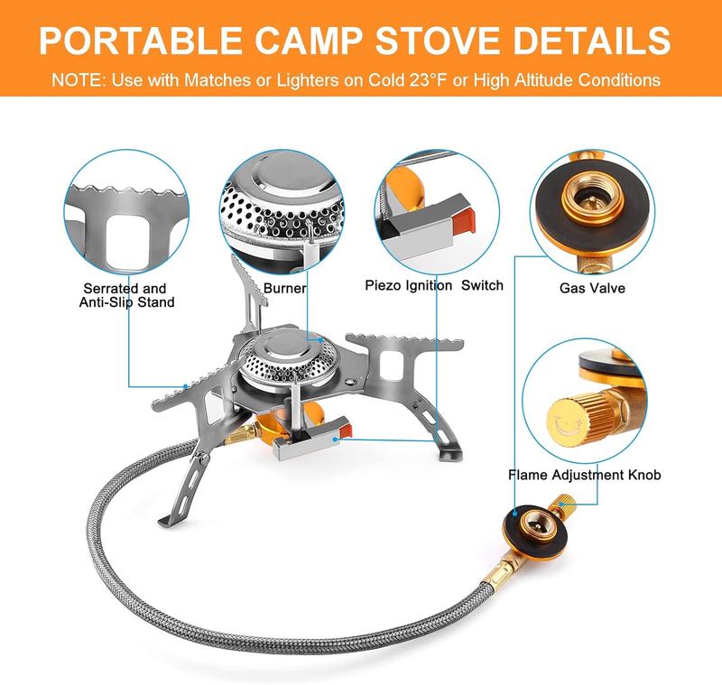 WADEO Camping Gas Stove, 3700W Portable Backpacking Stove with Piezo Ignition, Portable Burner, Camping Stove Adapter and Carrying Case for Outdoor Cooking