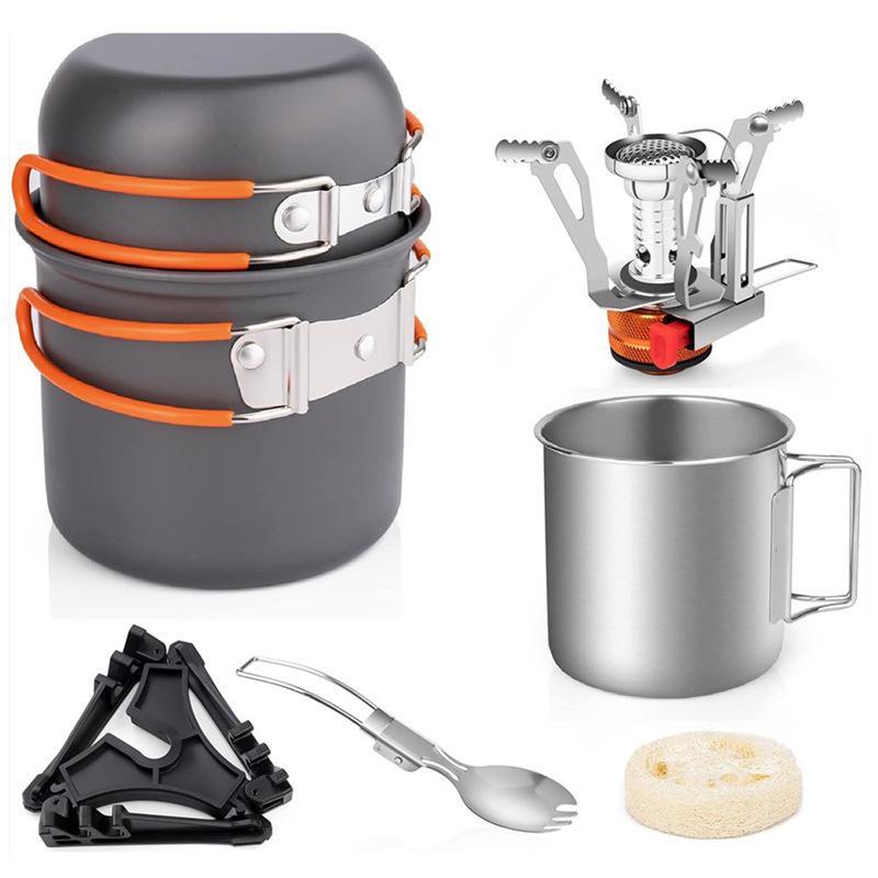 Durable Camping Kitchenware Set, 1 Set Camping Picnic Utensils, Including Pot Holder, Spoon fork, Cup, Water Bottle Holder, Tripod, Cooking Accessories, Outdoor Hiking and Picnic Tool Set