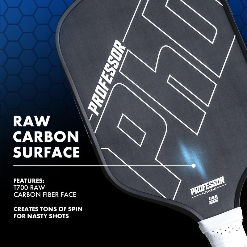 Professor PhD Raw Carbon Fiber Pickleball Paddle - 16MM - USA Pickleball Approved - Honeycomb Core - Power & Control