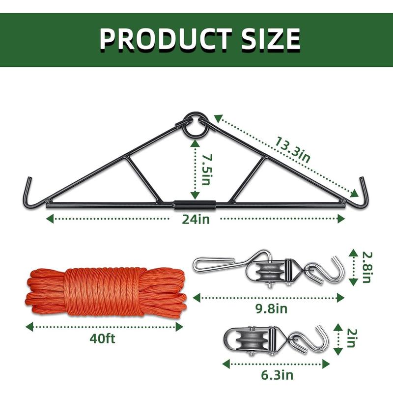 Deer Hoist, Deer Hanger Pulley Lift System Rated to 700 Lbs, Gambrel for Skinning with Wear-Resistant Tangle-Free Rope, Deer Hunting Accessories for Hanging White-Tailed Deer Elk Caribou