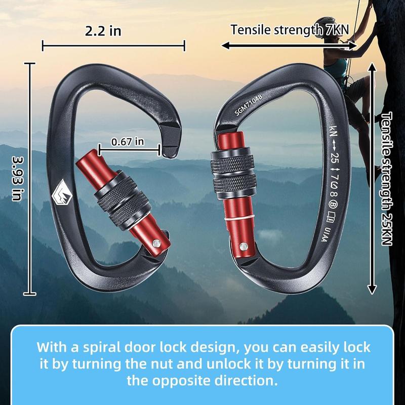 25KN Locking Climbing Carabiner Clips, UIAA Certified Rock Climbing Carabiner,Heavy Duty Carabiners Equipment,Large Size Carabiner for Climbing, Rappelling,Hunting and Rescue