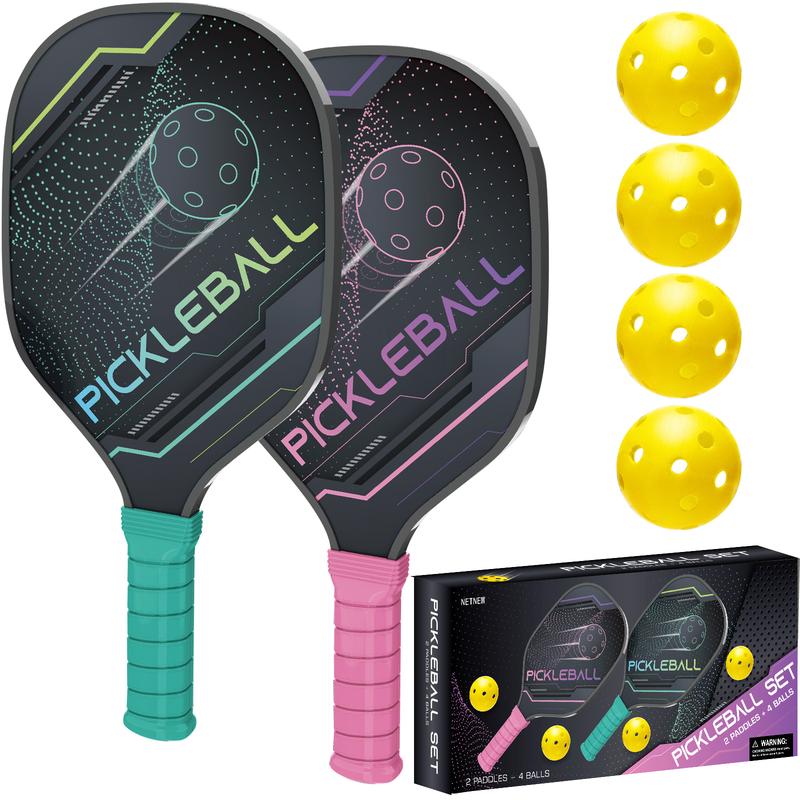 Pickleball Paddles of 2 Paddles & 4 Indoor Outdoor Pickleball Balls Pickle Ball Paddle Set for All Levels & Ages