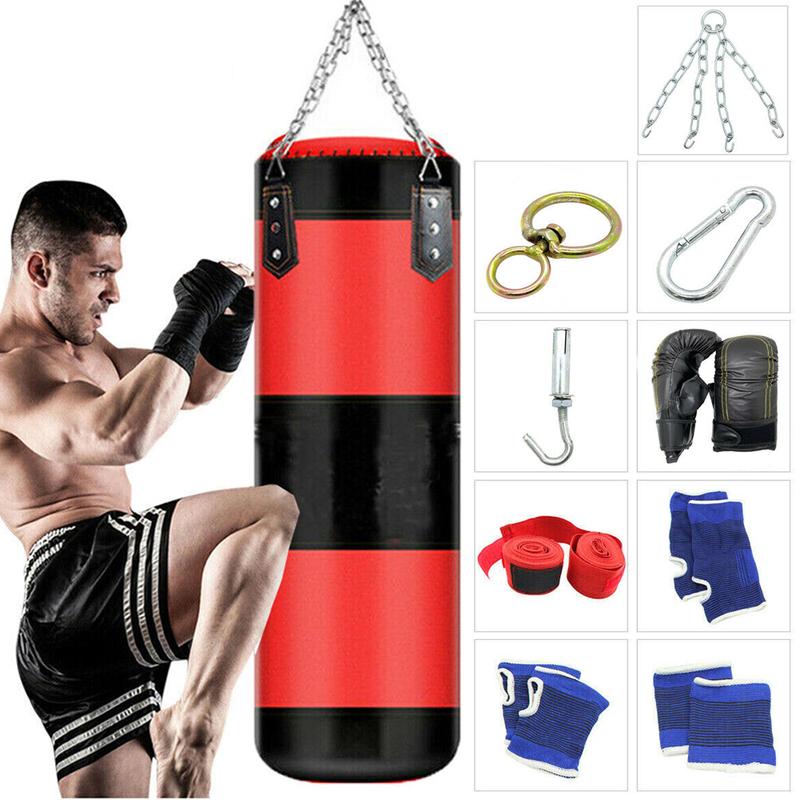 Unfilled Boxing Bag Hanging Heavy Punching Bag Boxing Set Adult with Punching Bag Hangers Hand Wraps for Kids Adults Youth Training Karate Taekwondo Kickboxing Muay Thai Indoor