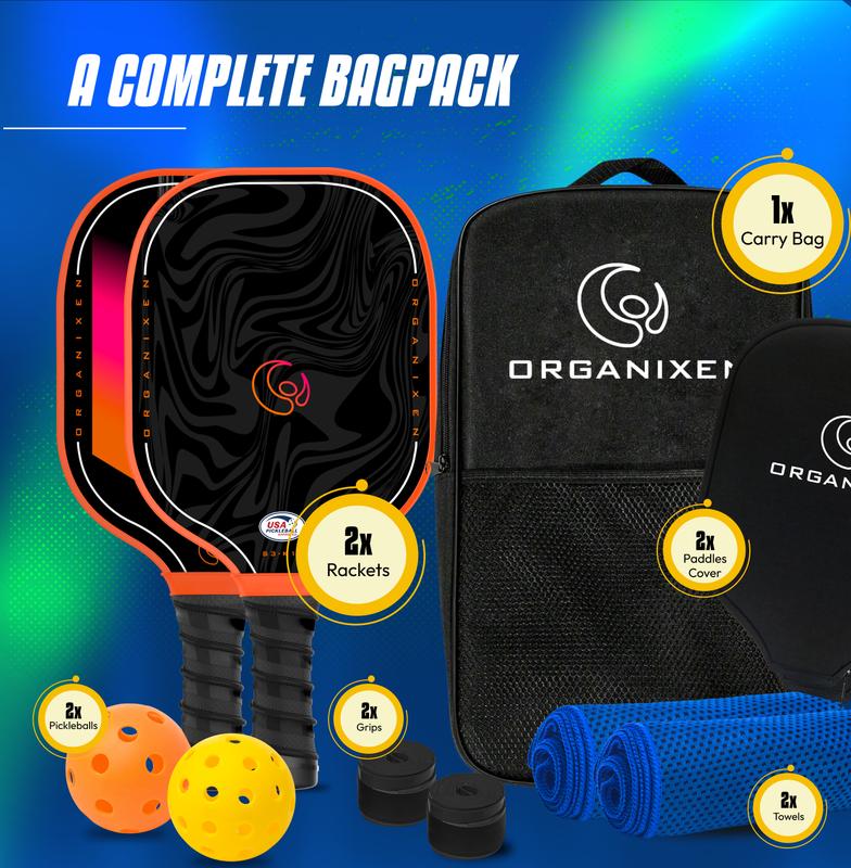 Pickleball Paddle Set of 2, USAPA Approved,4 Pickleball Balls,2 Cooling Towels,2 Grip Tapes,2 Rackets with Covers, and a Pickleball Bag for Men Women