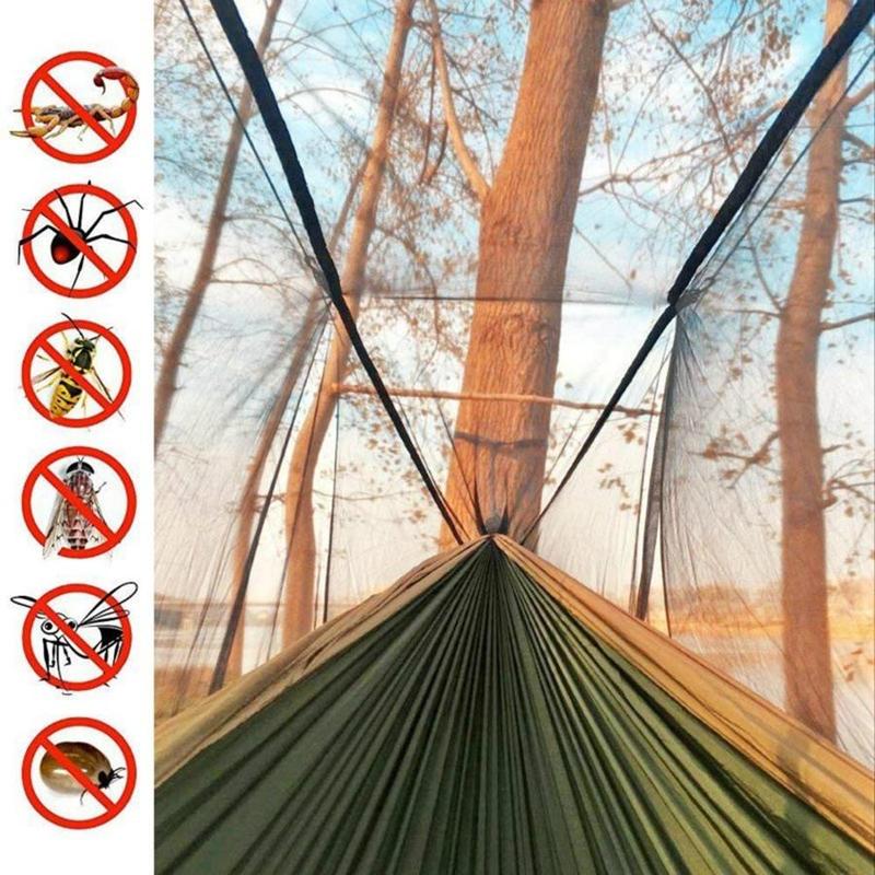 Double Hammock with Mosquito Net, 1 Set Lightweight Nylon Hammock, Outdoor Camping Hammock, Camping & Hiking Equipment