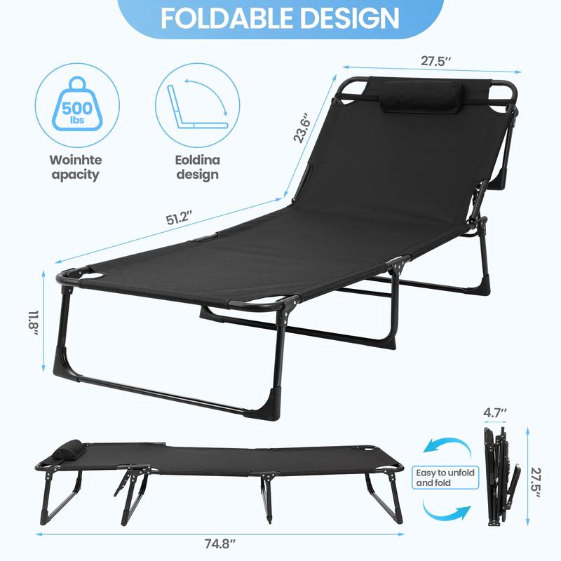 NLDD Deluxe Foldable Camping Cot: 4+2 Adjustable Positions with Mattress, Pillow, & Eye Mask - Adult-Sized Comfort with Double-Layer Oxford Fabric