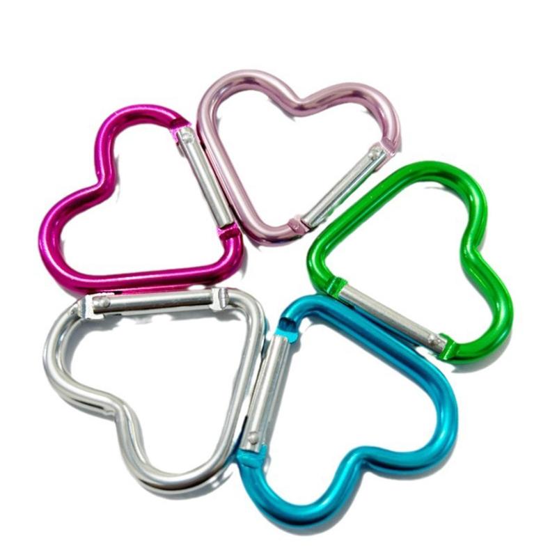 Heart Shaped Carabiner, 5 Counts Mini Lightweight Aluminum Alloy Climbing Buckle, Outdoor Safety Hook for Water Bottle Bag, Climbing Accessories