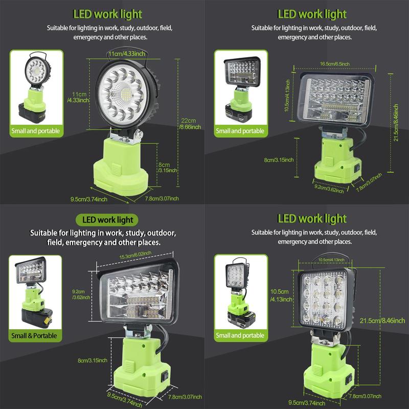 LED Work Light, Portable LED Light with Hook, LED Flashlight for Ryobi 18V Lithium Battery, Portable Lighting for Outdoor Camping, Hiking, Fishing