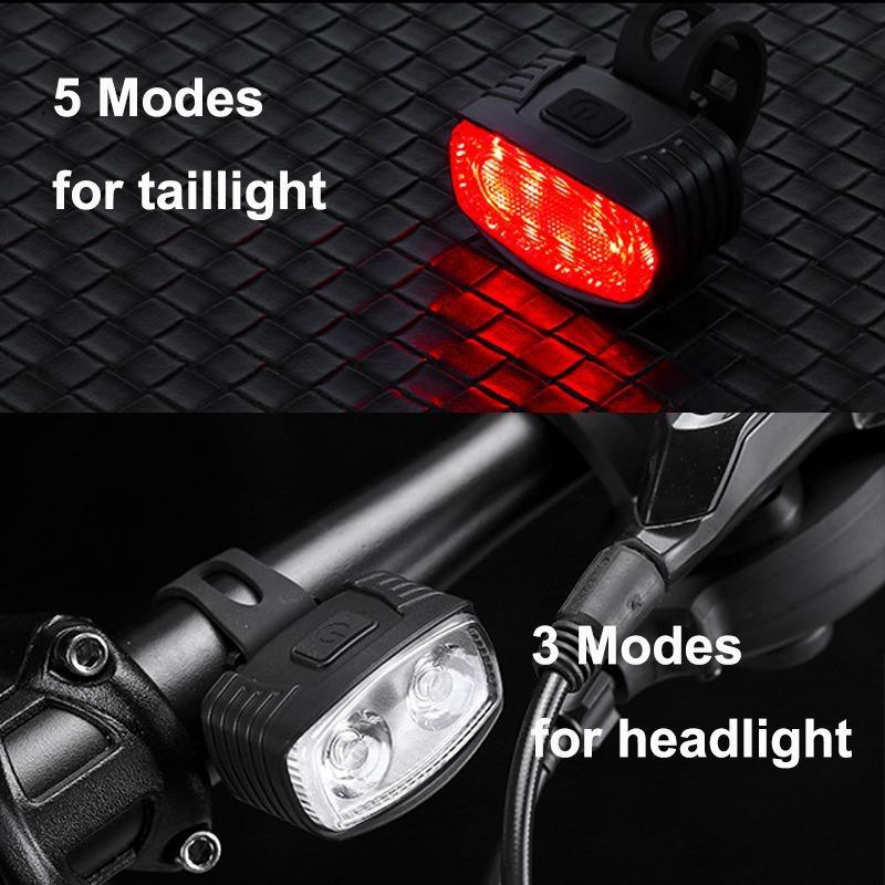 2pcs Usb Rechargeable Bicycle Headlight & Taillight Set, Bicycle Front & Rear Light, Waterproof Bicycle Light for Outdoor Cycling, Christmas Gift