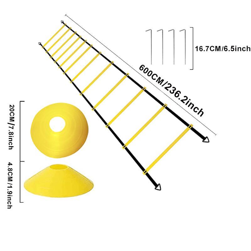 Agility Ladder Football Training Equipment, Including 1 6m 12 Section Heavy Duty Plastic Step, 10 Disc Cone and 4 Nail for Football Training, Tennis and Boxing Training, Sports Accessories, Summer Gift, Football Equipment, Christmas Gift
