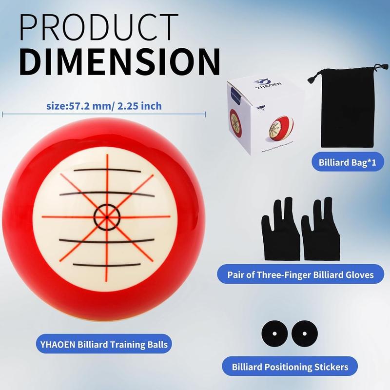 Billiards Cue Ball Practice  Artifact with A Pair of Three-Finger Billiard Gloves, a Ball Bag and Two Pool Table Marker Dots,  in  Billiards Eight Balls