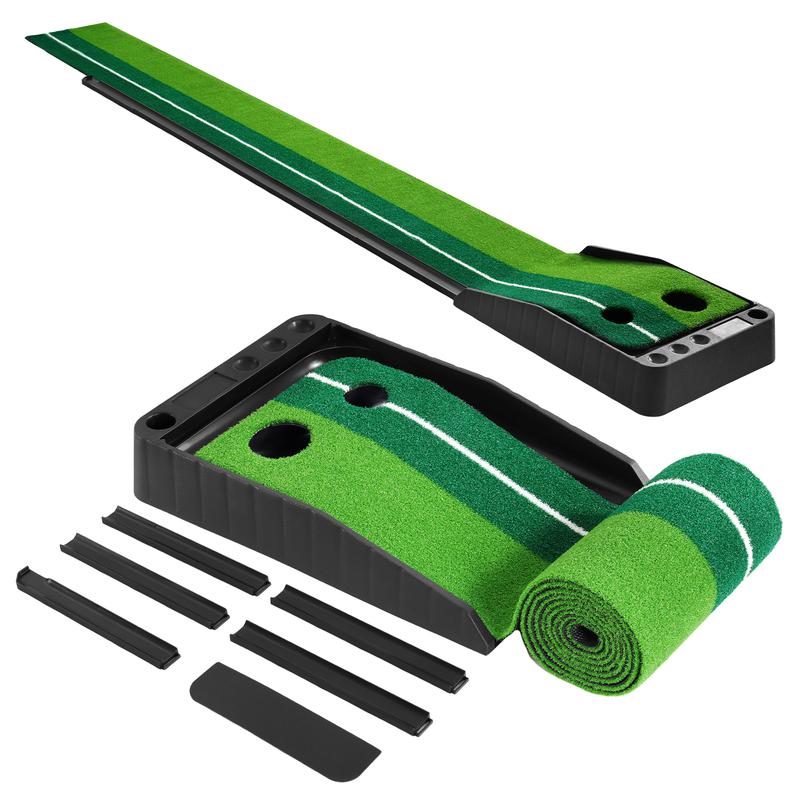 Golf Putting Mat with Auto-Ball Return | Golf Putting Green Mat for Indoor and Outdoor | Golf Training Aid | Double-hole Design with Guide Line and Attached Flap | Golf Accessories