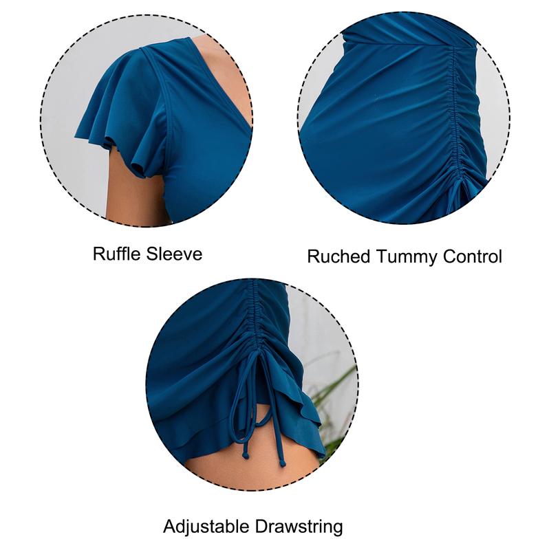 Blooming Jelly Women's Tummy Control Swimsuits One Piece Bathing Suit Plus Size Swim Dress Modest Ruffle Swimwear