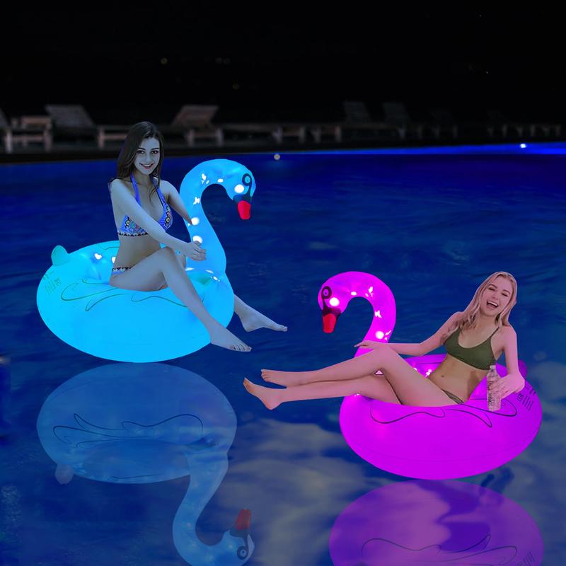 Inflatable Light Up Swan Pool Float for Adult, Large Solar Powered LED Swimming Ring, RGB in The Dark Large Pool Beach Floaties Lake and Beach Floaty inflatable swimming Tie Dye