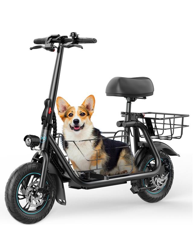 Electric Scooter with Seat for Adults, 550W Powerful Motor, 20-Mile Range, Speed up to 18.6MPH, Ample Storage for Pets & Cargo, Electrically-Powered Motor Scooters