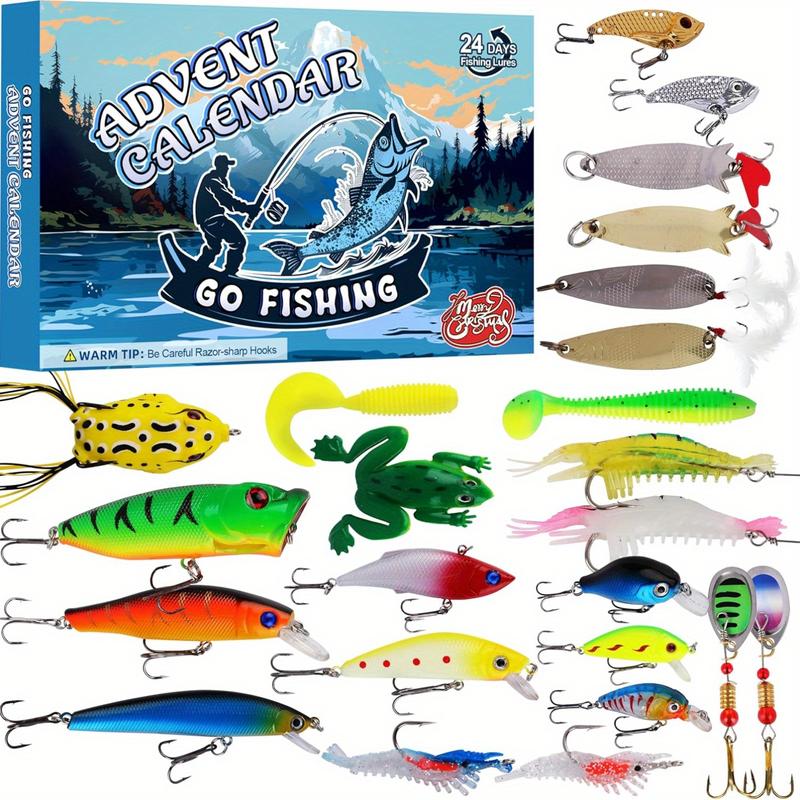 Christmas Calendar 2024 Men's Adult and Teenage Fishing Lures - 24-Day Countdown Christmas Fishing Gear Set - Christmas Surprise Lure Gift for Father, Grandfather, Brother, Boyfriend