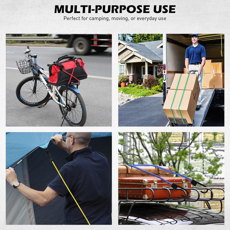 60 Assorted Sizes of Bungee Cords - 10“ 18” 24“ 32” 40” Heavy Duty Outdoor Bungee Cords with Hooks, Large, Medium, Small and Mini Straps