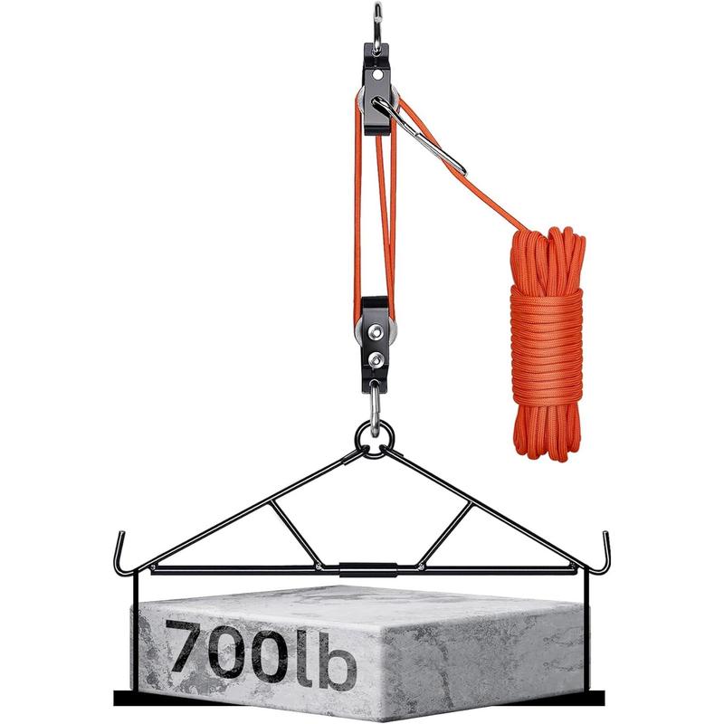 Deer Hoist, Deer Hanger Pulley Lift System Rated to 700 Lbs, Gambrel for Skinning with Wear-Resistant Tangle-Free Rope, Deer Hunting Accessories for Hanging White-Tailed Deer Elk Caribou