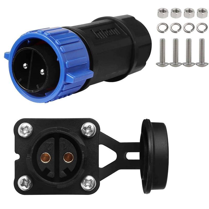 2 Pin 50Amp Trolling Motor Plug Receptacle Set, 12 24 36 48 Volt Marine Boat Power Waterproof IP67 Connector Trolling Boat Plug for Trolling Motors Compatible with 6 8 AWG Wire Blue