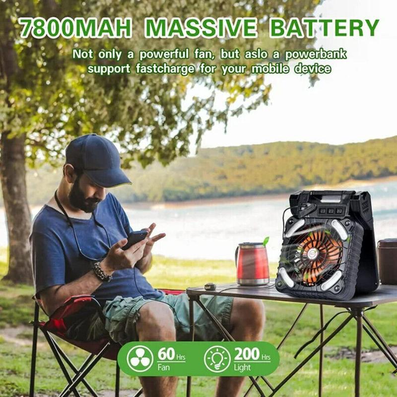 New Portable Solar Power Camping Fan USB Rechargeable four Speed LED Tent Light