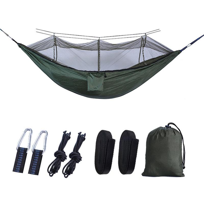 Summer Portable Hammock with 2 Hooks & 2 Ropes & 2 Fixed Straps & 1 Storage Bag, Outdoor Camping Hammock, Quick Assemble Hammock for Hiking & Camping, Camping Accessories