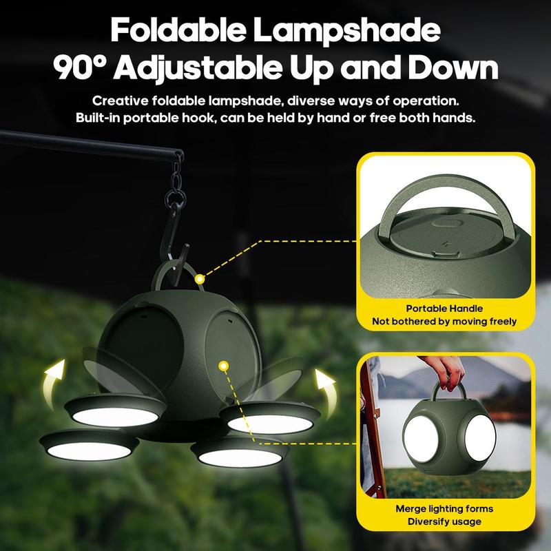 Multifunctional Outdoor Camping Lamp, Rechargeable Camping Lamp with Foldable Lamp Leaves, Portable Outdoor Camping Lamp