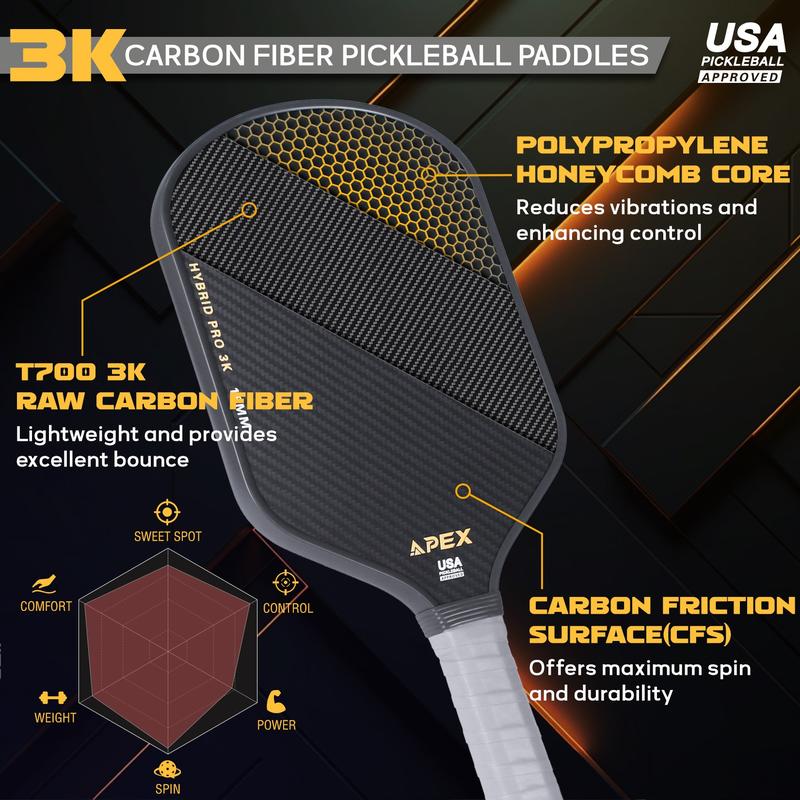 Carbon Fiber Pickleball Paddles, 3K Raw Carbon Pickleball Paddle Designed for Great Spin Power&Control