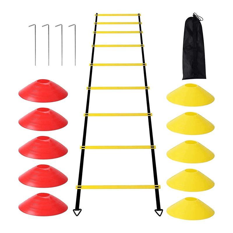 Agility Ladder Football Training Equipment, Including 1 6m 12 Section Heavy Duty Plastic Step, 10 Disc Cone and 4 Nail for Football Training, Tennis and Boxing Training, Sports Accessories, Summer Gift, Football Equipment, Christmas Gift