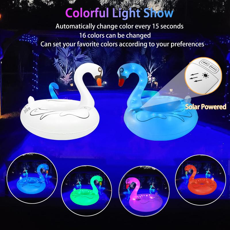 Inflatable Light Up Swan Pool Float for Adult, Large Solar Powered LED Swimming Ring, RGB in The Dark Large Pool Beach Floaties Lake and Beach Floaty inflatable swimming Tie Dye