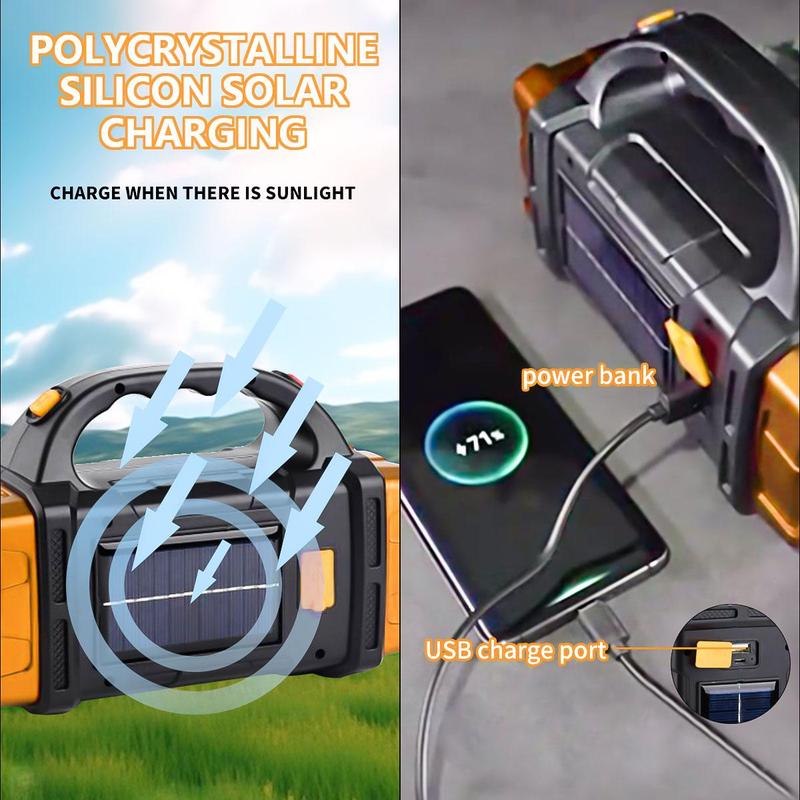 Rechargeable Solar Camping LED Flashlight, Portable Multifunctional Outdoor Light for Hiking, Camping, Emergency and Home Use, Christmas Gift