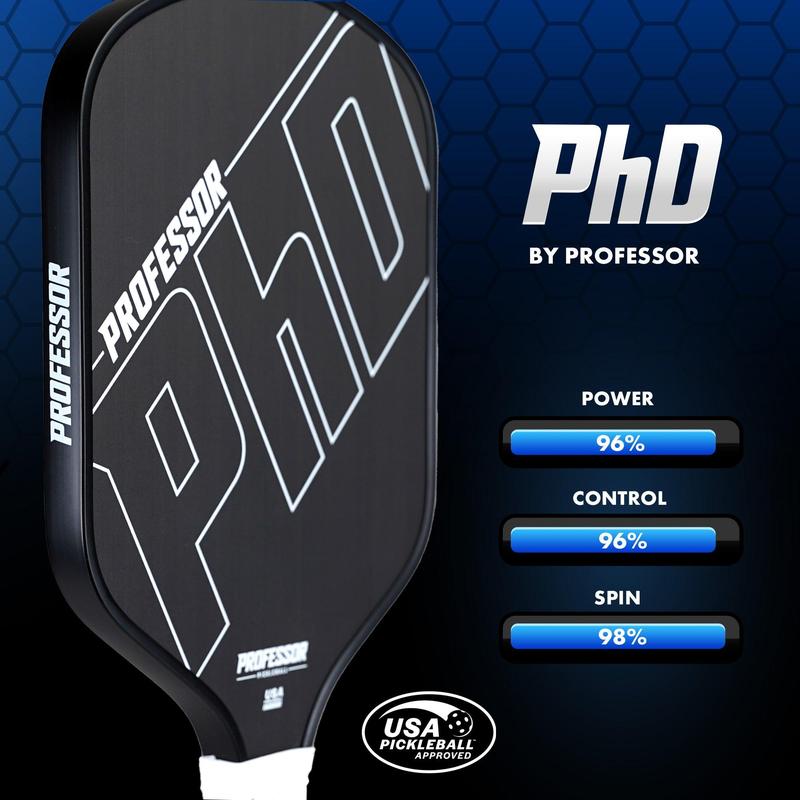 Professor PhD Raw Carbon Fiber Pickleball Paddle - 16MM - USA Pickleball Approved - Honeycomb Core - Power & Control